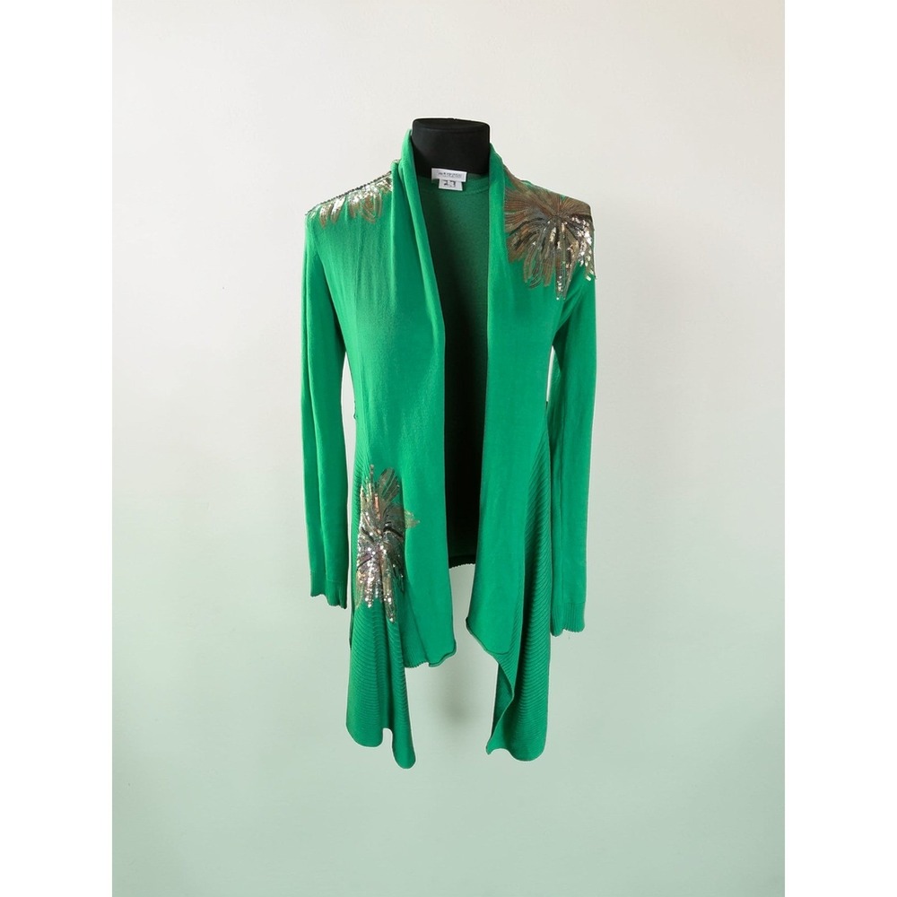 INC International Concepts Green Sequin Open Front Cardigan Sweater Womens XS